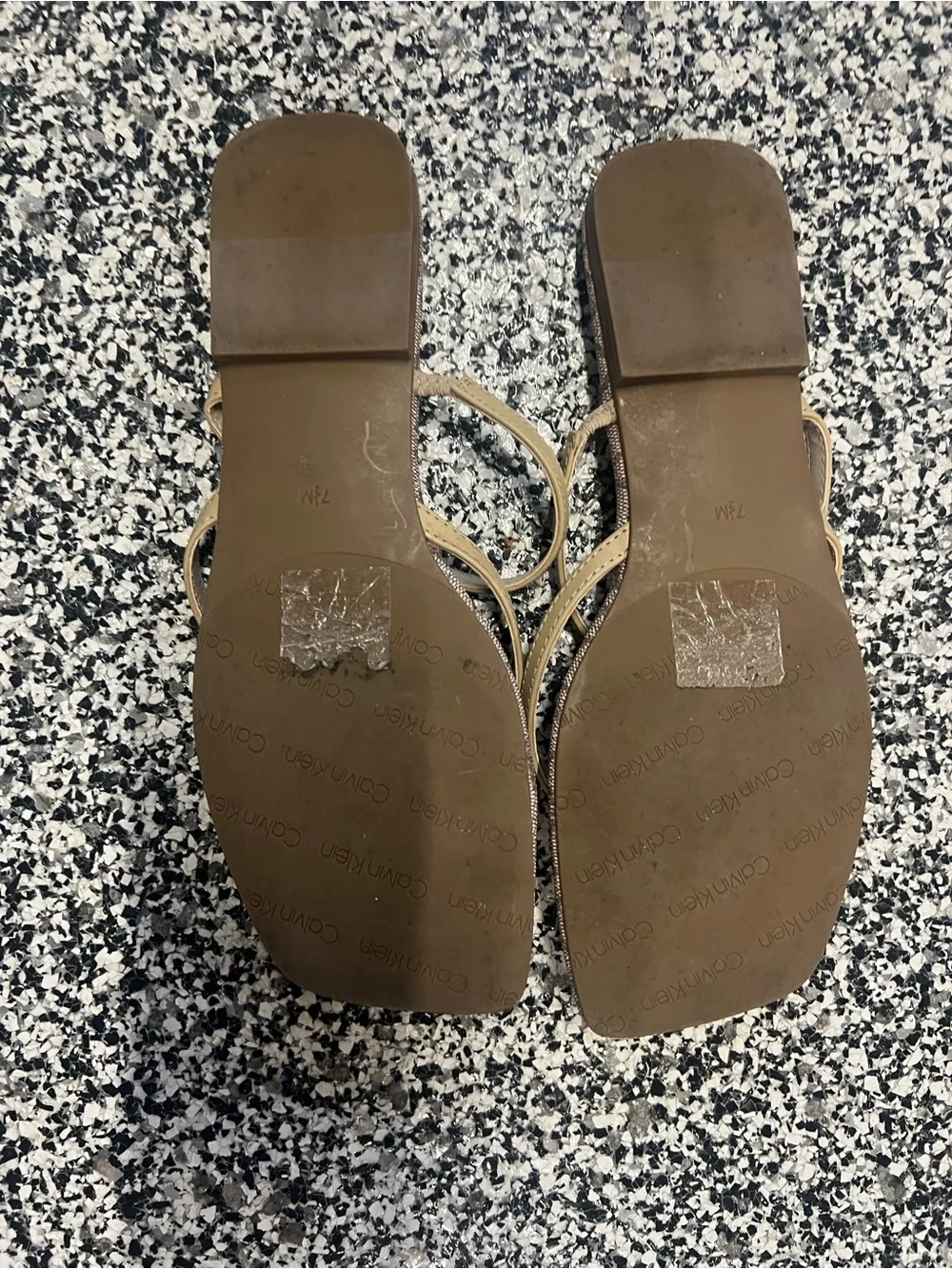 Calvin Klein Beige Logo Thong Sandals